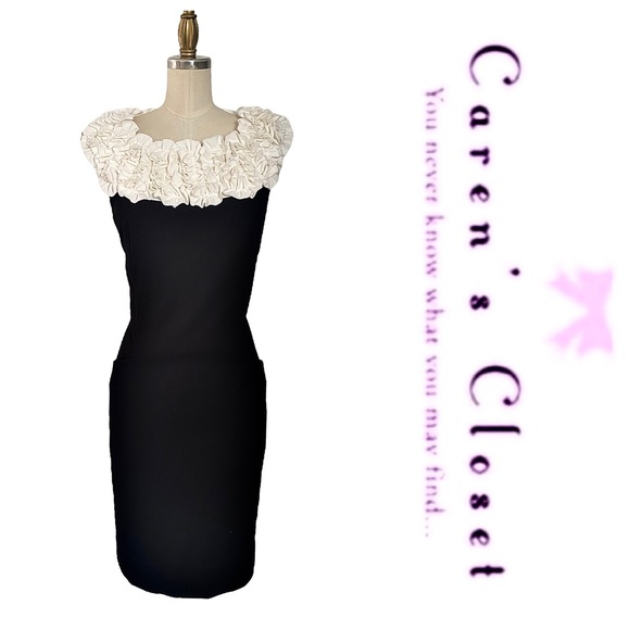 Just...Taylor Dresses & Skirts - Just Taylor Rosette Ruffled Black & White Sheath Dress